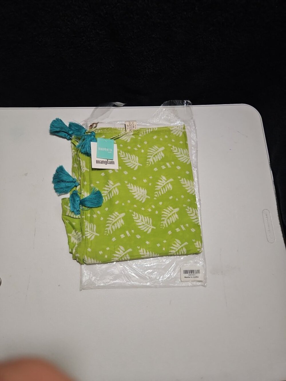 Manglam Lime Green Handprinted Cotton Scarf Sarong NWT